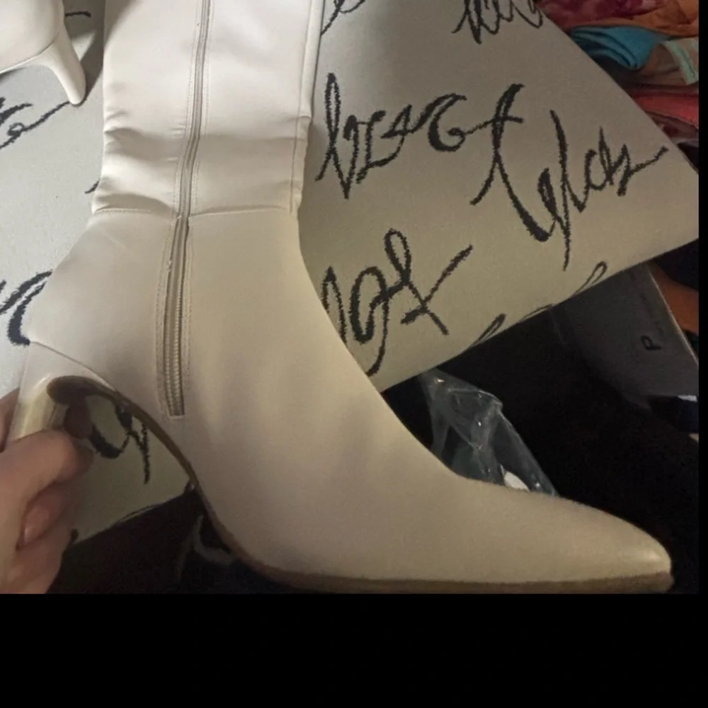 Alfani Womens Tristanne Faux Leather Tall Knee-High Boots Ivory 10M Bone Smooth